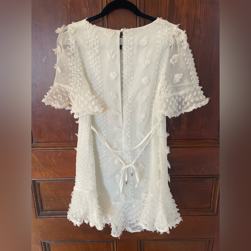 Cream Textured Ruffle Mini Dress - Picture 2 of 7
